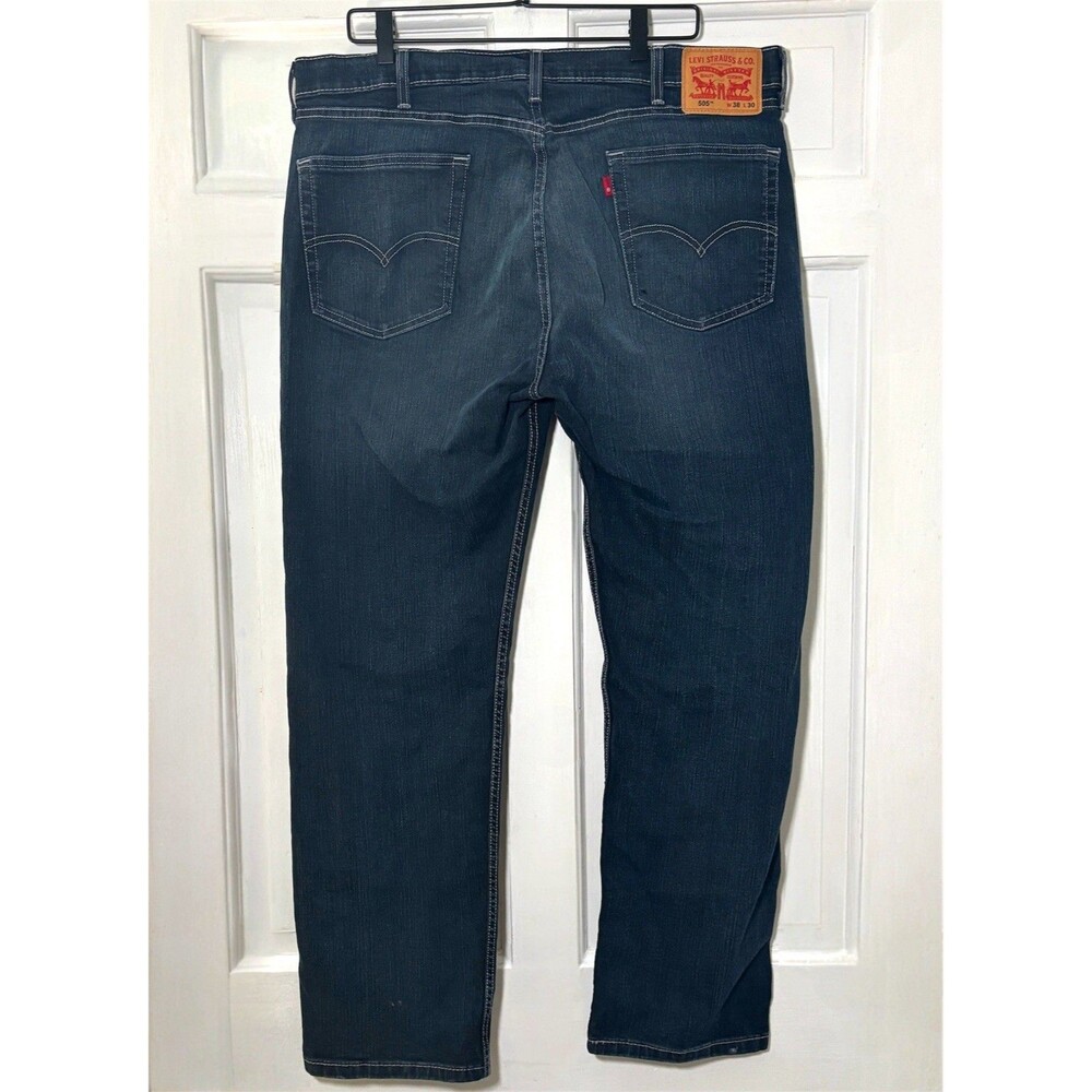 Levis 505 Regular Fit Straight Leg Men's 38x30 Dark Wash Denim Blue Jeans Zip - Picture 7 of 9